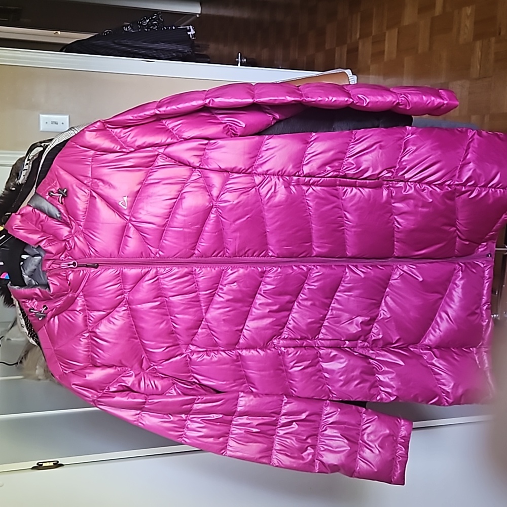 Women's Magenta Long Puffer Coat - Unbranded